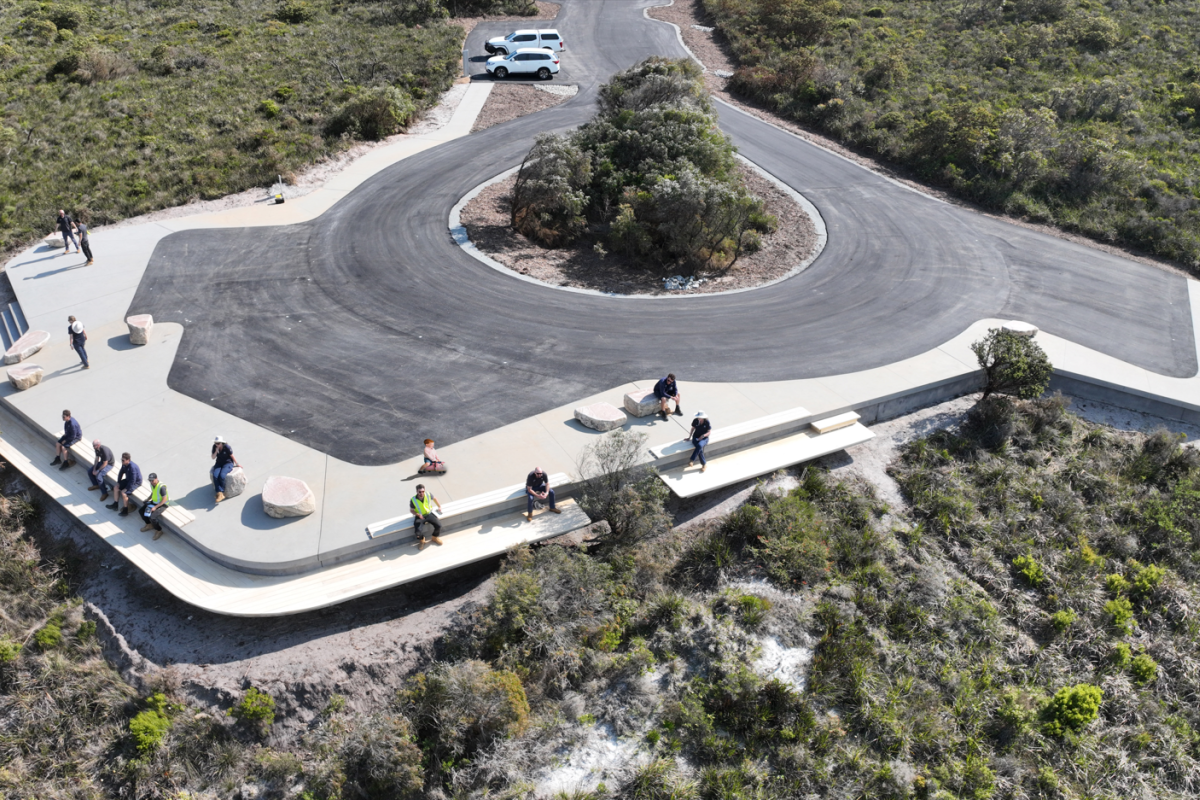 Large round about near parking area. 