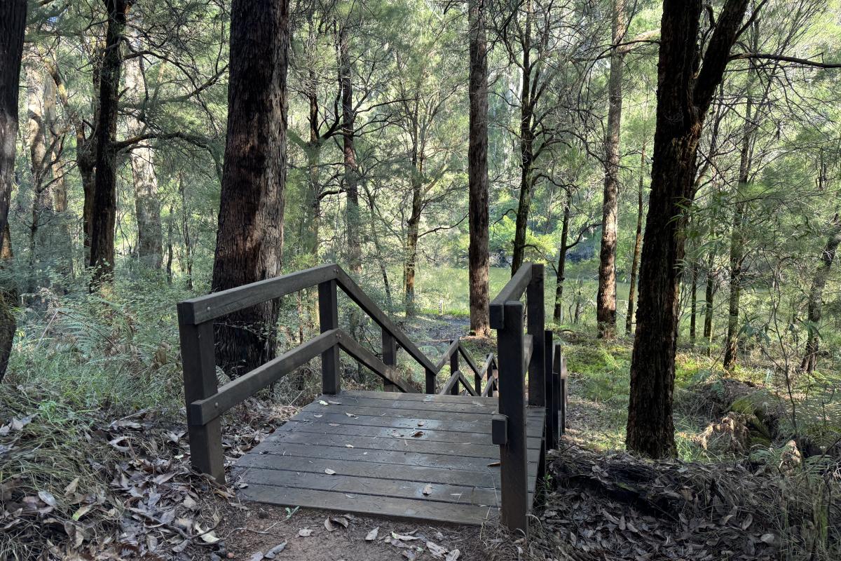 Steps from the parking area to the picnic spot and river bank at Heartbreak Crossing Steps from the parking area to the picnic spot and river bank at Heartbreak Crossing