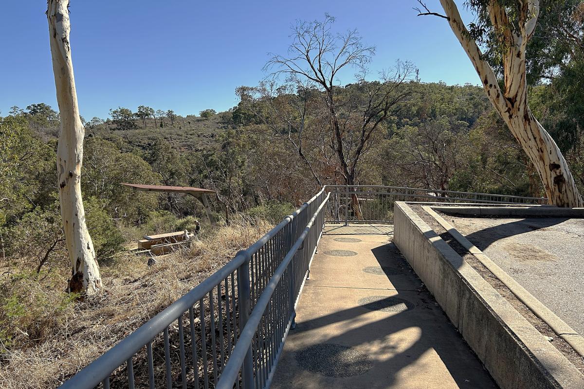 Lesmurdie Falls Path with stairs and railings.