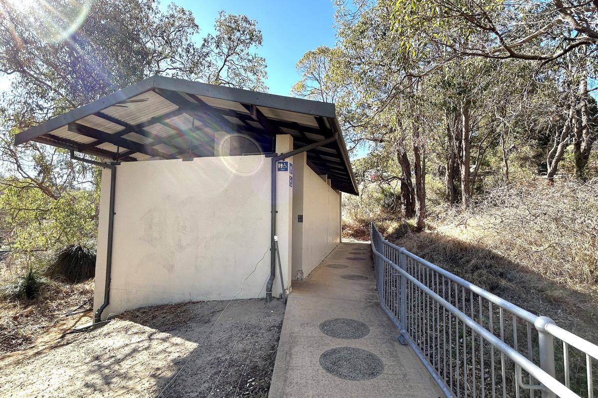 Lesmurdie Falls View of toilet block and path.