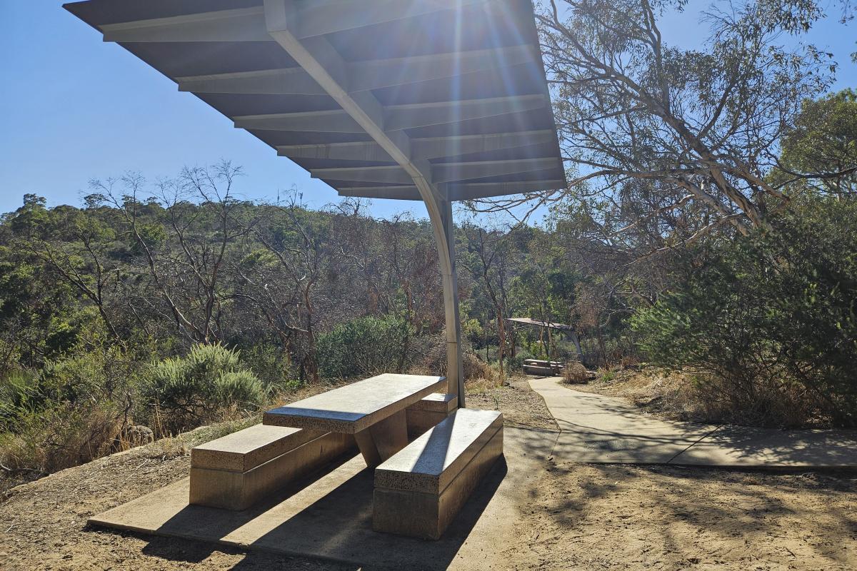 Lesmurdie Falls Shelter with picnic table.
