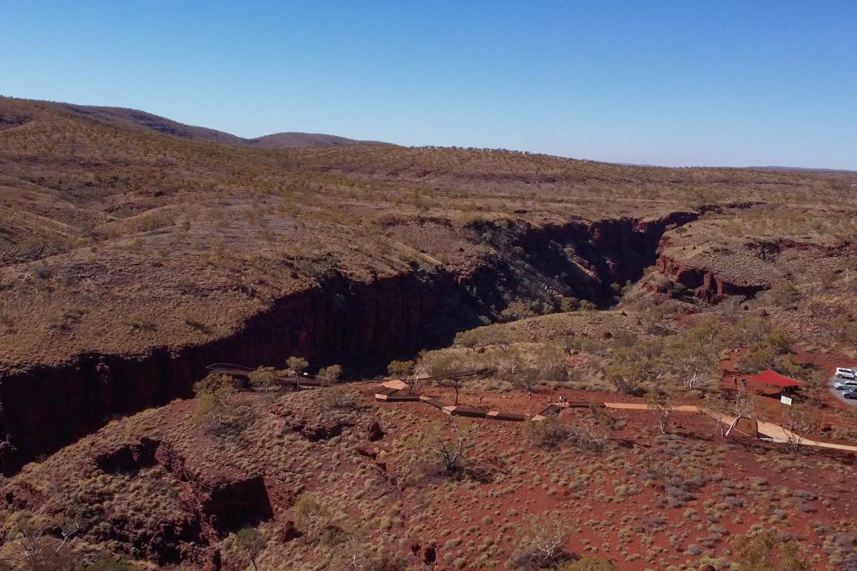View of a large open cut in the landscape. 
