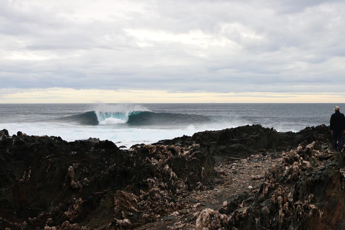 Rolling waves viewed from the beach. 
