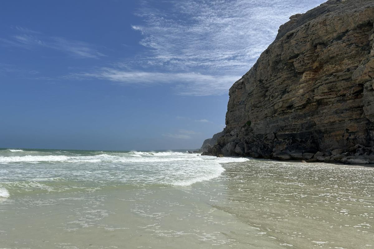 Large cliffs on the beach.