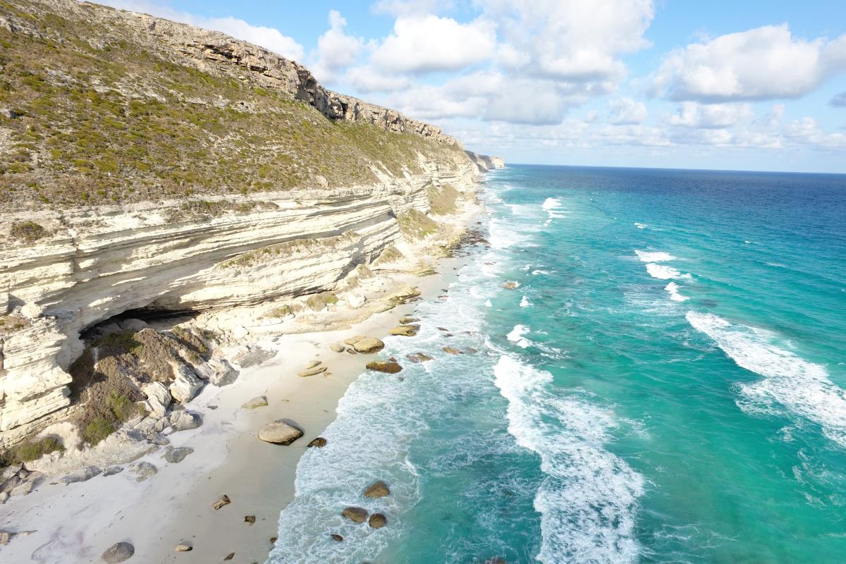 White cliffs on the ocean. 